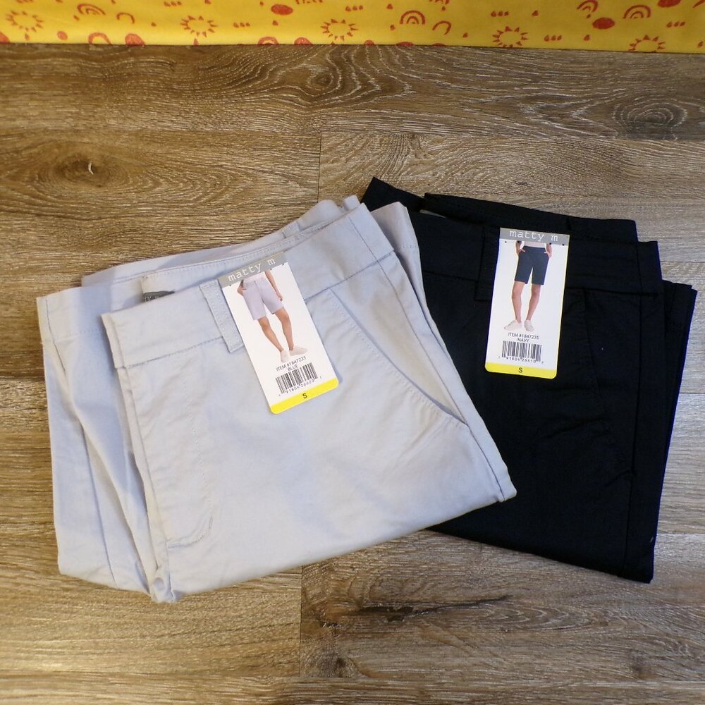 MATTY M 2 NWT Women's Bermuda Shorts Flat Front Blue & Navy Size Small